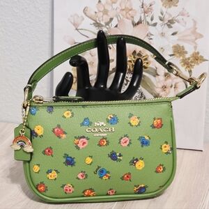 Cute! Coach Nolita 15 Mini Wristlet Bag Neon Green Vintage Rose Flowers C9931